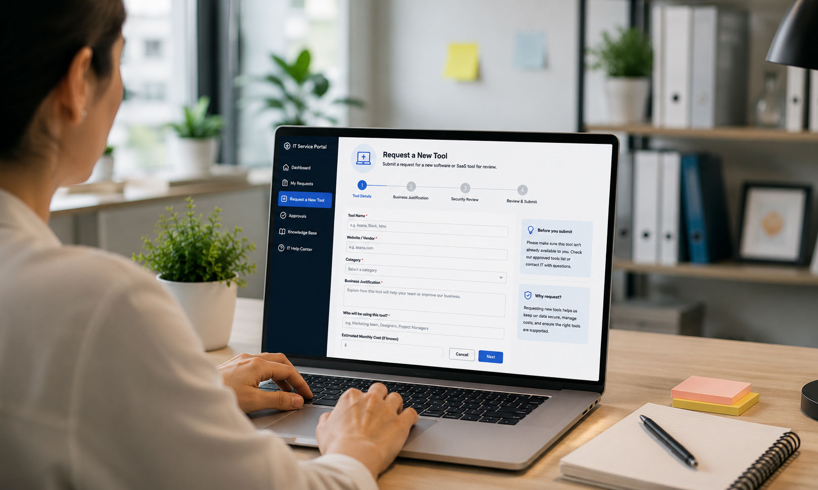 employee applying for a tool to their IT department
